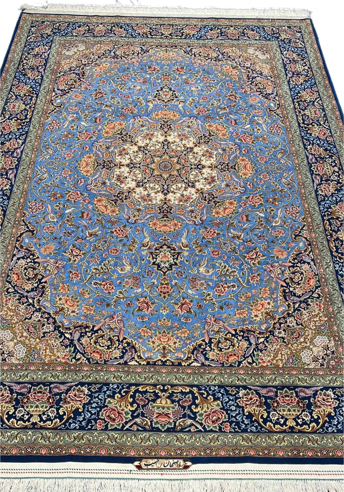 Authentic Iranian carpet with intricate floral design, 220x150 cm